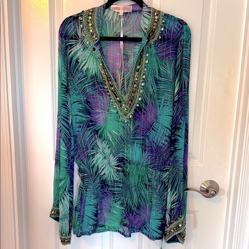 Monique Leshman Green and Purple Embellished Blouse